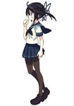  black_hair blush character_request commentary copyright_request from_side full_body morino_hon pantyhose school_uniform shoes short_ponytail skirt solo standing 