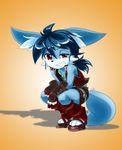  anrock3 anthro blue_fur blue_hair canine clothed clothing fox fur hair male mammal red_eyes solo 