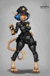  4_toes badge breasts cat clothing feline female hi_res hotbento mammal police_officer solo tight_clothing toes 