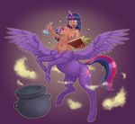  2016 absurd_res book breasts centaur cutie_mark equine equine_taur feathered_wings feathers female fingers friendship_is_magic fur hair hi_res horn magic mammal moon multiclored_hair multicolored_hair multicolored_tail my_little_pony nauthleroy navel nipples outside pot_(disambiguation) potion purple_eyes purple_fur simple_background solo spell taur three_tone_hair transformation twilight_sparkle_(mlp) unicorn winged_unicorn wings 