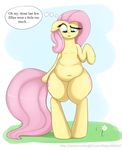  2016 augustbebel belly big_belly butt cutie_mark english_text equine female fluttershy_(mlp) friendship_is_magic hair hand_on_stomach hi_res hooves horse long_hair mammal my_little_pony navel obese overweight pegasus pink_hair pony post_vore solo standing text thick_thighs vore wide_hips wings 