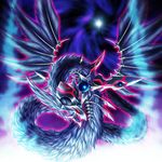  black_wings dragon dragon_wings duel_monster fangs feathered_wings full_body fur malganis-lefay no_humans number_5_doom_chimera_dragon open_mouth orb red_eyes ribs sharp_teeth spikes spread_wings teeth wings yuu-gi-ou yuu-gi-ou_zexal 