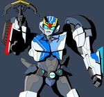  autobot blue_eyes cybertronian female grey_background holding_object holding_weapon humanoid looking_up machine not_furry ranged_weapon robot simple_background solo standing strongarm_(character) transformers transformers_rid2015 tyrranux weaoin weapon 
