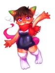  1girl artist_request brown_hair cameltoe copyright_request dragon furry red_eyes scarf short_hair stocking swimsuit 
