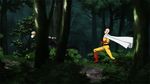  2boys animated animated_gif bald blonde_hair boots cape cyborg forest genos gloves multiple_boys nature one-punch_man running saitama_(one-punch_man) short_hair 