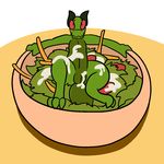  2016 aliasing anthro digital_media_(artwork) female food horn kobold pussy red_eyes reptile salad salad_dressing scalie simple_background solo suggestive suggestive_food trout_(artist) 