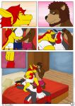  2019 anthro balls bed bedroom canine clothing cock_vore comic cowardlion digital_media_(artwork) group hi_res hug knot kobold male male/male male_pred male_prey mammal mustelid otter penis underwear vore wolf 