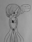  blush dialogue female gardevoir hair hindsy humanoid nintendo pok&eacute;mon pseudo_clothing pussy shy simple_background solo text traditional_media_(artwork) video_games 