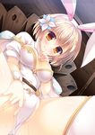  animal_ears blonde_hair blush breasts brown_eyes bunny_ears bunny_girl bunnysuit commentary_request djeeta_(granblue_fantasy) dress fake_animal_ears furukawa_lemon granblue_fantasy hairband leotard medium_breasts panties partially_visible_vulva pink_dress puffy_short_sleeves puffy_sleeves pussy_juice sage_(granblue_fantasy) short_hair short_sleeves smile thighhighs underwear 