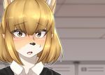  1girl blonde_hair buried_frog copyright_request fox furry short_hair yellow_eyes 