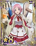  bag breastplate card_(medium) day gloves hair_ornament hairclip lisbeth looking_at_viewer number official_art open_mouth outdoors pink_eyes pink_hair red_skirt short_hair skirt solo star sword sword_art_online sword_art_online:_code_register weapon white_gloves 