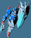  autobot axe blue_background blue_eyes chromia cybertronian female frown holding_object holding_weapon humanoid machine melee_weapon not_furry robot shield simple_background solo standing transformers tyrranux weapon 