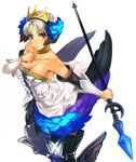  armor armored_dress boots breasts choker cleavage crown dress gwendolyn hat large_breasts multicolored multicolored_wings odin_sphere polearm purple_eyes silver_hair simosi solo spear strapless strapless_dress thigh_boots thighhighs weapon wings 