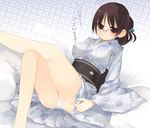  arima_senne glasses japanese_clothes kashiwamochi_yomogi kimono original panties solo translated underwear yukata 