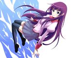  bakemonogatari blue_eyes hands legs long_hair monogatari_(series) purple_hair senjougahara_hitagi solo thighhighs yori_(shitsuon) zettai_ryouiki 