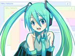  aqua_eyes aqua_hair bad_id bad_pixiv_id bent_over detached_sleeves gradient_hair hatsune_miku headphones kakaon long_hair multicolored_hair skirt smile solo twintails vocaloid 