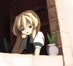  asakura_masatoki blonde_hair bored brown_eyes chin_rest from_outside kirisame_marisa looking_away open_mouth plant pot potted_plant solo touhou window 