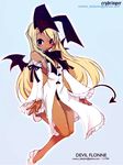  animal_ears bare_legs bat_wings blonde_hair blush breasts bunny_ears character_name dark_skin detached_sleeves disgaea fake_animal_ears flonne flonne_(fallen_angel) jason_robinson long_hair long_sleeves makai_senki_disgaea ribbon sideboob small_breasts solo tail wings 