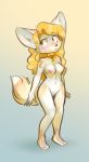 blonde_hair blush breasts canid canine collar female fennec fox hair jonas looking_aside mammal nipples nude penny_fenmore solo 
