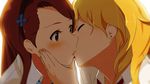  blonde_hair blurry blush brown_eyes brown_hair chin_grab close-up closed_eyes commentary_request depth_of_field earrings french_kiss hair_ornament hairband hand_on_another's_chin hand_on_another's_face highres hoshii_miki idolmaster idolmaster_(classic) jewelry kiss long_hair minase_iori multiple_girls necktie neji_(nezi_hs) shirt white_shirt wide-eyed yuri 