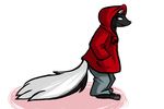  2016 anthro barefoot clothed clothing disney fan_character hands_in_pockets hoodie hugh_muskroura inkyfrog long-tail male mammal red_eyes side_view simple_background skunk solo white_background zootopia 