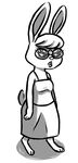  2016 alternate_version_available anthro barefoot black_and_white buckteeth clothed clothing disney eyewear fan_character female glasses inkyfrog lagomorph mammal maxine_d&#039;lapin monochrome rabbit simple_background solo standing teeth white_background zootopia 