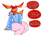  averyshadydolphin big_breasts breasts butt clothing dragon eyebrows female hair looking_at_viewer sweater terrajou text wide_hips 