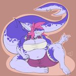 anthro clothed clothing collar female fish furgonomics furry-specific_piercing marine obese overweight piercing shark sitting smile solo spread_legs spreading tail_piercing whitedragon 
