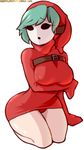  belt clothing english_text female green_hair hair hoodie humanoid mario_bros marmalademum mask nintendo not_furry short_hair shygirl shyguy solo text video_games 