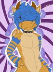  anthro collar hair kobold male nude simple_background smile solo whitedragon wings 