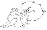  canine female fur hair hybrid mammal monochrome nude obese overweight solo standing tail_maw taur tongue tongue_out whitedragon 