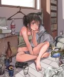  :i arm_support bag bangs barefoot beer_can black_hair bookshelf bottle breasts brown_eyes camisole can cellphone chin_rest chopsticks clothes_hanger commentary_request controller cup cup_ramen drinking_glass dualshock earphones_removed electric_plug feet full_body game_controller gamepad grey_panties head_rest highres indian_style indoors instant_ramen kabayaki_namazu kantai_collection looking_at_viewer messy_room navel on_floor panties phone plastic_bag pout sendai_(kantai_collection) sitting small_breasts smartphone socks_removed soda_bottle solo spray_bottle tank_top tissue_box toes underwear underwear_only vacuum_cleaner window 