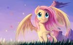  blue_eyes cutie_mark day equine eyelashes feathered_wings feathers female feral fluttershy_(mlp) friendship_is_magic fur gianghanez2880 grass hair hooves mammal my_little_pony nude outside pegasus pink_hair sky smile solo wings yellow_feathers yellow_fur 