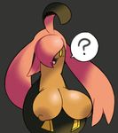  ? big_breasts blush breasts female gourgeist hair hair_over_eye huge_breasts nintendo nipples open_mouth pink_hair pok&eacute;mon robbonp smile solo speech_bubble video_games yellow_eyes 
