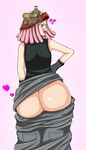  1girl artist_request ass bare_shoulders blush boku_no_hero_academia come_hither from_behind gloves hatsume_mei heart helmet huge_ass looking_at_viewer looking_back mooning naughty_face open_mouth pants pants_down pink_hair shiny shiny_hair shiny_skin short_hair smile solo turtleneck 