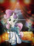  2016 clothed clothing coloratura_(mlp) dress earth_pony english_text equine female feral friendship_is_magic fur green_eyes group hair horn horse jewelry looking_at_viewer mammal microphone musical_instrument my_little_pony necklace piano pony ruhisu sign sweetie_belle_(mlp) text unicorn white_fur 