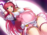  arms_up bdsm beat_angel_escalayer blush bound bound_arms breasts cleavage covered_navel covered_nipples elbow_gloves escalayer game_cg gloves green_eyes kouenji_sayuka large_breasts long_hair non-web_source official_art onigirikun panties pink_hair pregnant skirt solo sweat thigh_strap underwear white_gloves white_panties 