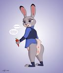  2016 anthro anus buckteeth butt cute disney female gradient_background hopps judy judy_hopps lagomorph long_ears looking_at_viewer mammal open_mouth police police_officer pose presenting purple_eyes pussy rabbit simple_background skateryena teeth zootopia 