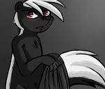  2016 anthro blush chest_tuft claws disney grey_background hugh_muskroura inkyfrog male mammal nude red_eyes simple_background skunk solo standing tuft zootopia 