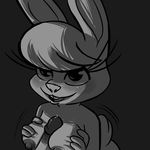  2016 anthro areola black_and_white black_background blush breasts buckteeth disembodied_penis disney duo female inkyfrog lagomorph looking_at_viewer male male/female mammal maxine_d&#039;lapin monochrome nipples nude penis precum rabbit sex sile simple_background solo_focus teeth titfuck zootopia 