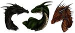  ambiguous_gender black_skin detailed_scales digital_media_(artwork) dragon feral green_eyes green_scales group headshot horn isvoc nude red_eyes red_scales scales simple_background teeth white_background yellow_eyes 
