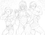  3girls abs breasts character_request christmas dairoku_tenma eyepatch female girls_und_panzer glasses monochrome multiple_girls muscle navel nekonyaa toned 