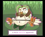  3_toes anus avian back_toe bdsm bird bondage bound dartrix detailed_background elktherian english_text green_background nintendo one_eye_closed pok&eacute;mon pussy simple_background spreader_bar sweat sweatdrop text toes video_games 