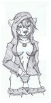  anthro bear breasts clothed clothing denim_shorts female hair hoodie mammal monochrome oldmangunda open_hoodie panties pencil_(artwork) pendant short_hair shorts shorts_down simple_background solo standing striped_panties traditional_media_(artwork) underwear undressing unzipping white_background 