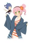  female green_eyes headband japanese_clothes kanonno_grassvalley official_art pink_hair ponytail solo tales_of_(series) tales_of_link tales_of_the_world_radiant_mythology_3 transparent_background yukata 