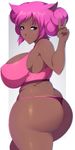  2016 absurd_res animal_humanoid big_breasts big_butt bra breasts butt cat_humanoid clothing dark_skin dixi-q feline female hair hi_res human humanoid lips looking_at_viewer mammal nails panties pink_hair purple_eyes short_hair smile solo thong underwear voluptuous 