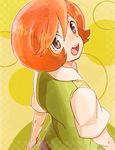  :d aoya_(ayoyame18) from_above grey_eyes looking_at_viewer male_focus open_mouth orange_hair patterned_background pokemon pokemon_(game) pokemon_xy smile solo toroba_(pokemon) upper_body 