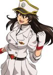  :d anime_coloring bambietta_basterbine belt black_hair bleach bleach:_the_thousand-year_blood_war breasts brown_eyes clenched_hand commentary_request gloves hair_between_eyes hat heart long_hair looking_at_viewer medium_breasts military military_uniform namakemono_(u446644k) open_mouth peaked_cap simple_background skirt smile solo uniform v-shaped_eyebrows wandenreich white_background white_gloves white_skirt 