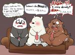  anus balls bear cartoon_network cum cumshot ejaculation english_text grizzly_(character) grizzly_bear group_masturbation ice_bear japanese_text male mammal masturbation orgasm panda panda_(character) penile_masturbation penis polar_bear simple_background sofa source_request spread_anthro text unknown_artist we_bare_bears 