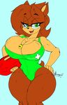  2016 akatsukishiranui-fox anthro big_breasts big_thighs breasts cleavage clothed clothing fan_character female green_eyes hi_res huge_breasts hyper hyper_thighs lifeguard mobian_(species) smile solo sonic_(series) swimsuit thick_thighs voluptuous wide_hips 